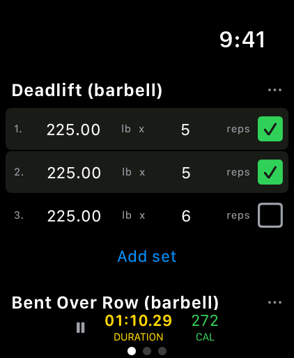 Logging sets on Apple Watch